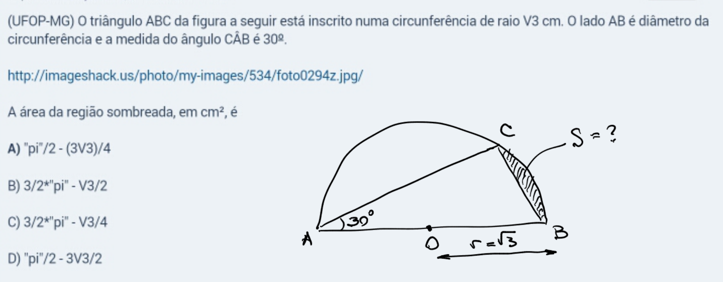 Área de um segmento circular - UFOP-MG 21oc6c5