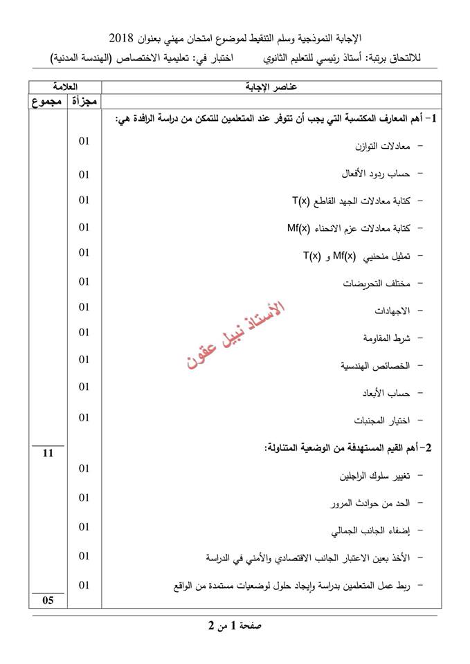 موضوع مسابقة استاذ رئيسي 2018 مع التصحيح Oza7n