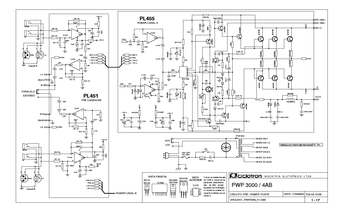 Amplificador Ciclotron PWP 3000 barulho tipo batedeira na saida 95y8h5