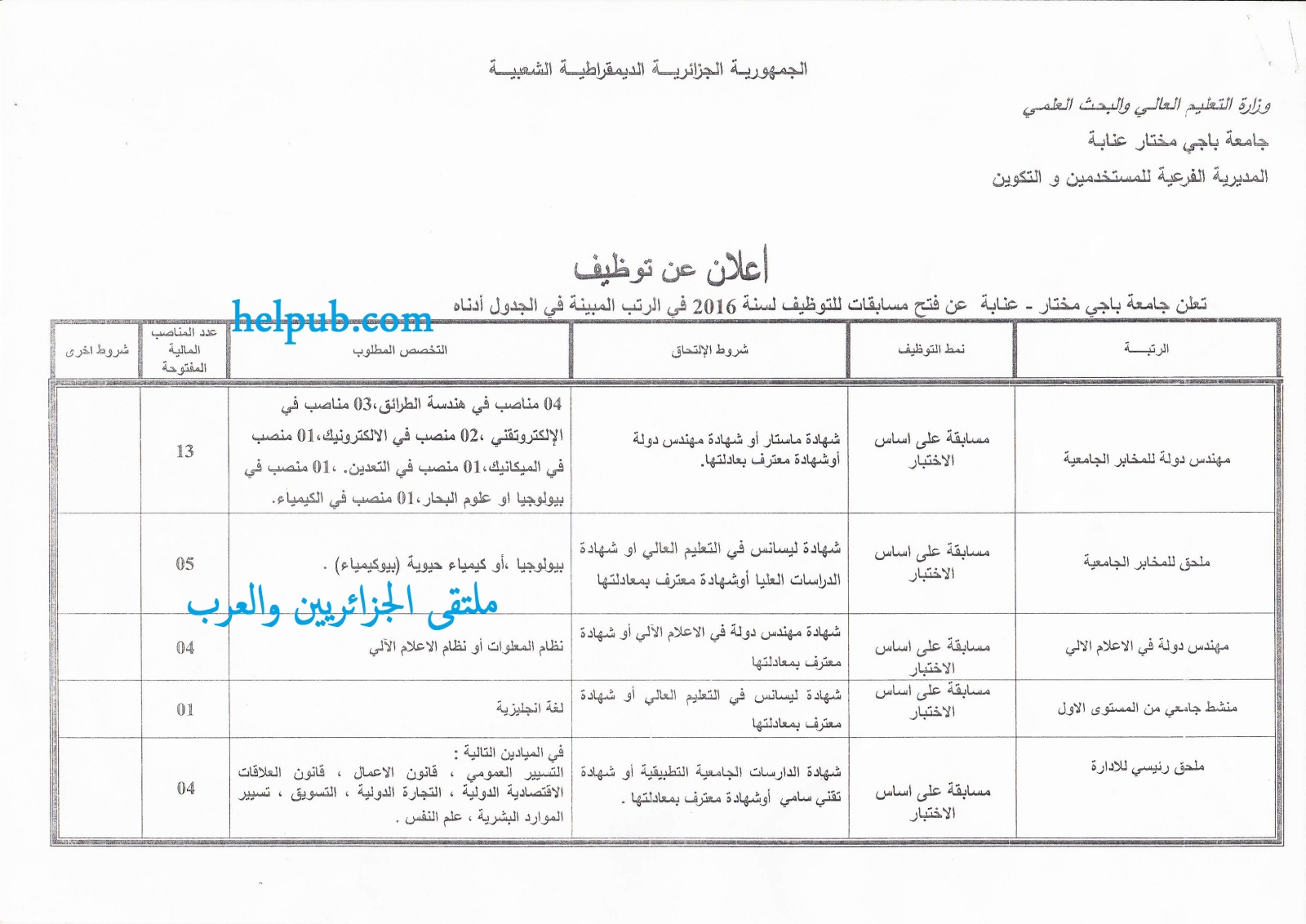 اعلان توظيف بجامعة باجي مختار عنابة أوت 2016 Nox69y