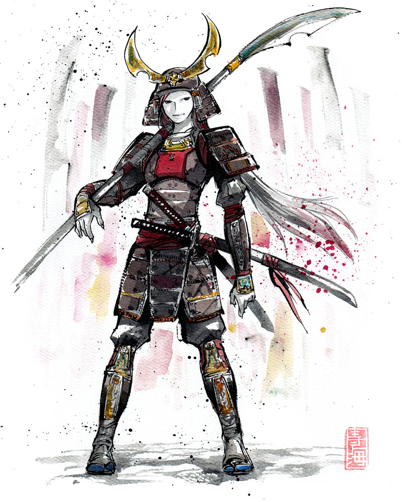 الحدث الاول : بداية الرحلة ( انتهى ) Samurai_girl_in_armor_sumie_style_by_mycks-d68mwbb