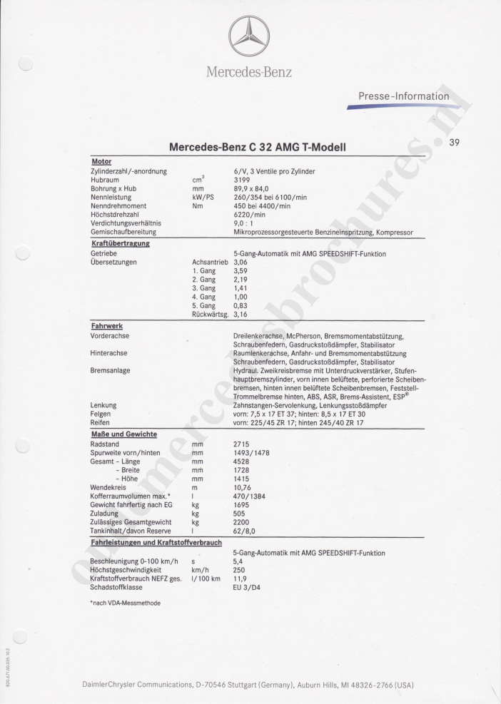 para - SLK32 AMG - #R170 Informação para Imprensa 2001 - alemão 040