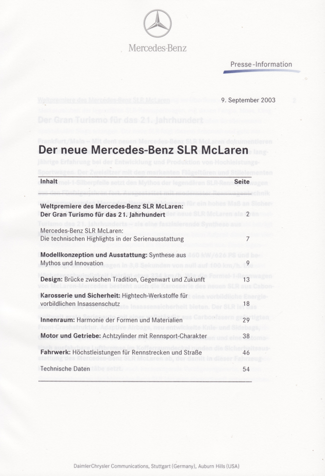 (C199): Prospecto de estréia mundial SLR 2003 - alemão 002