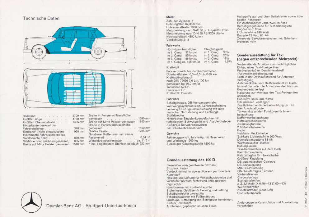 (CATÁLOGO): W110 - 190D Táxi - 1964 004