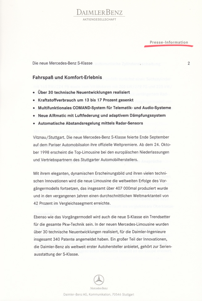 (W220): Press Release 1998 - alemão 0006