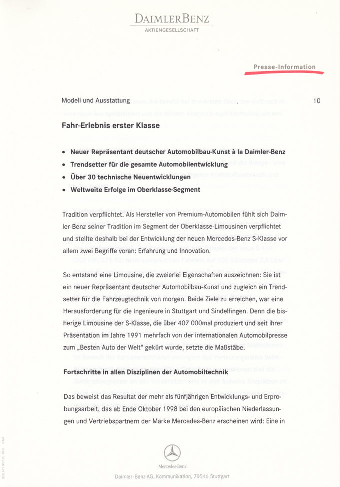 (W220): Press Release 1998 - alemão 0014