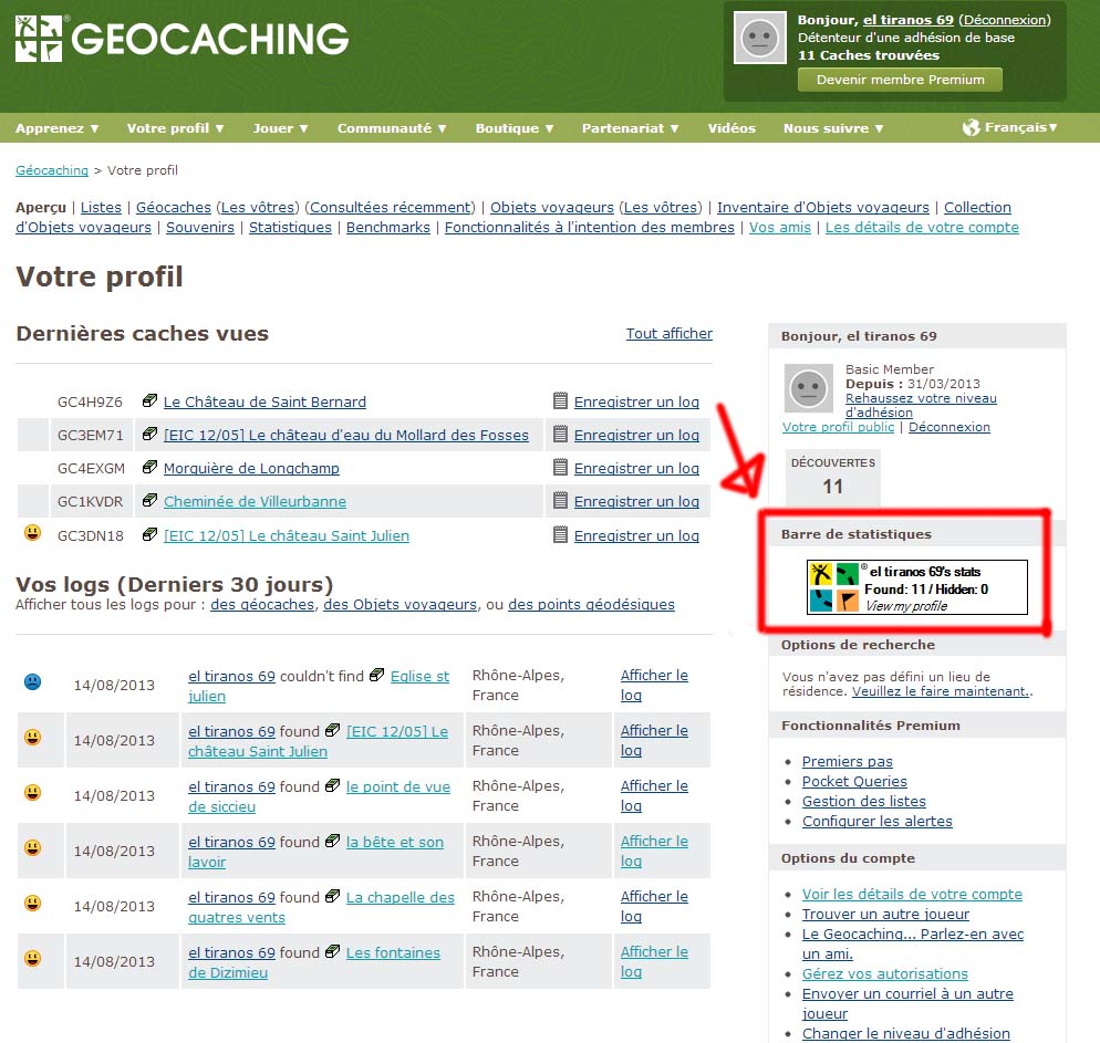 votre Barre de statistique géocaching Geocache%201