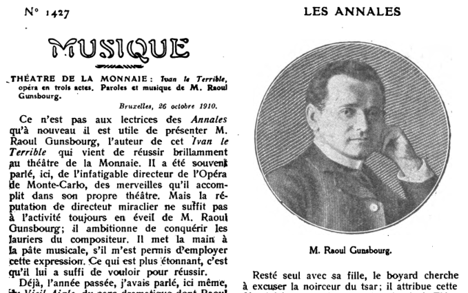 Raoul GUNSBOURG – directeur d'opéra, compositeur, traducteur Gunsbourg_annales