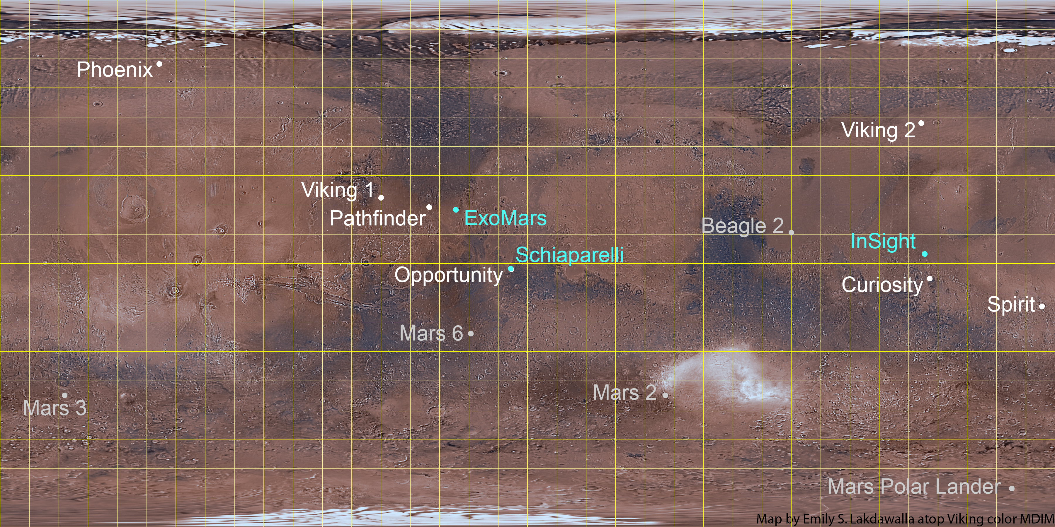 Mars Site Landing Map and Orion Constellation 20151105_mars_lander_map