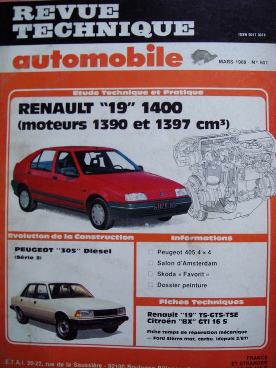 QT: 1 à "beaucoup" xD  ... - Page 10 Revue-technique-automobile-n-501-revue-technique-automobile-renault-19-1-4-l-tr-ts-gts-tse-moteur-1397-cm3-et-1390-cm3-revue-873590192_ML