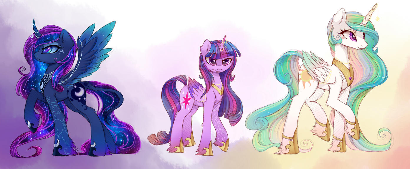 Pony art of the non diabetic variety.  - Page 25 Princesses_sketch_by_magnaluna-d9vuoof