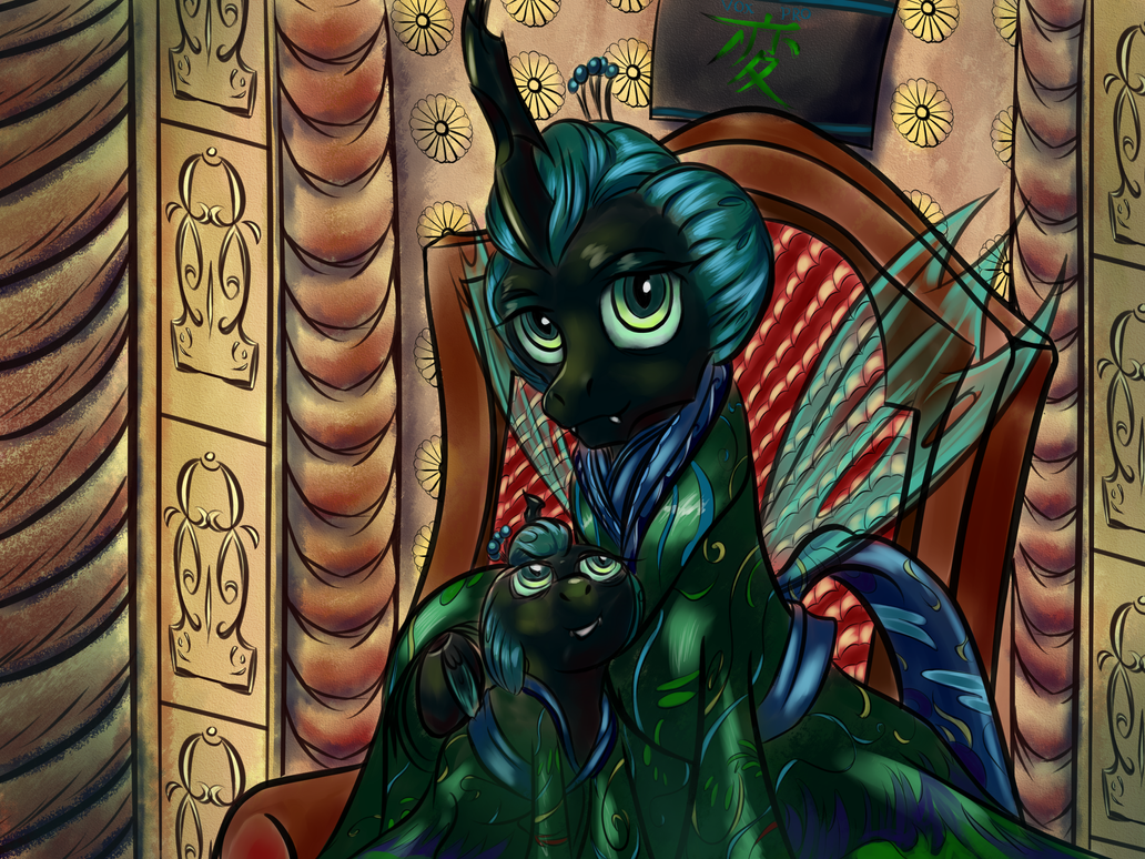 Pony art of the non diabetic variety.  - Page 19 Queen_chrysalis_and_princess_pupa___royal_portrait_by_magicman001-d6fpwr8