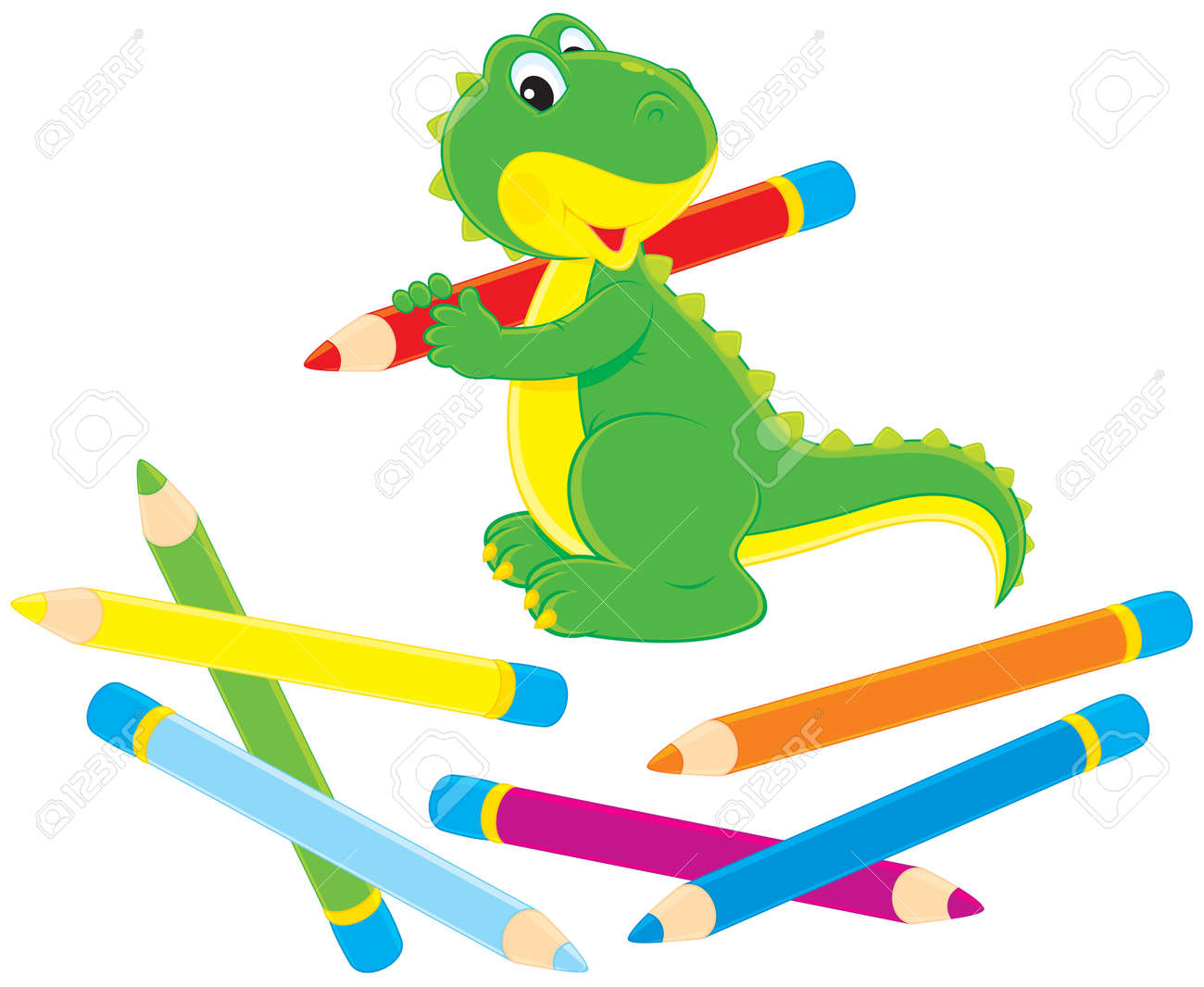 Scraps Libros, Papiros, Papeles, ..... - Página 3 11674806-Green-dinosaur-drawing-with-color-pencils-Stock-Vector-dinosaur-cartoon-dino