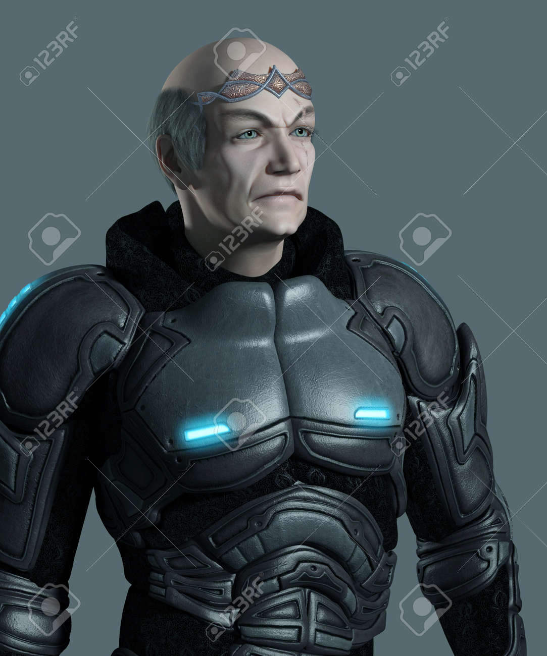 Votación cargos del Estado Mayor 14378699-Retrato-de-un-anciano-comandante-marine-espacial-futurista-con-armadura-y-diadema-3d-rindi-la-ilustr-Foto-de-archivo