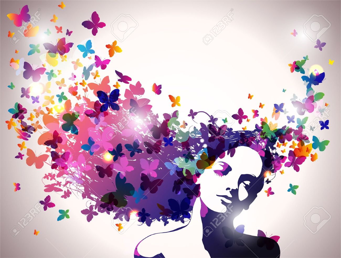 [Jeu] Association d'images - Page 9 10933977-Woman-with-butterflies-in-hair--Stock-Vector-fantasy