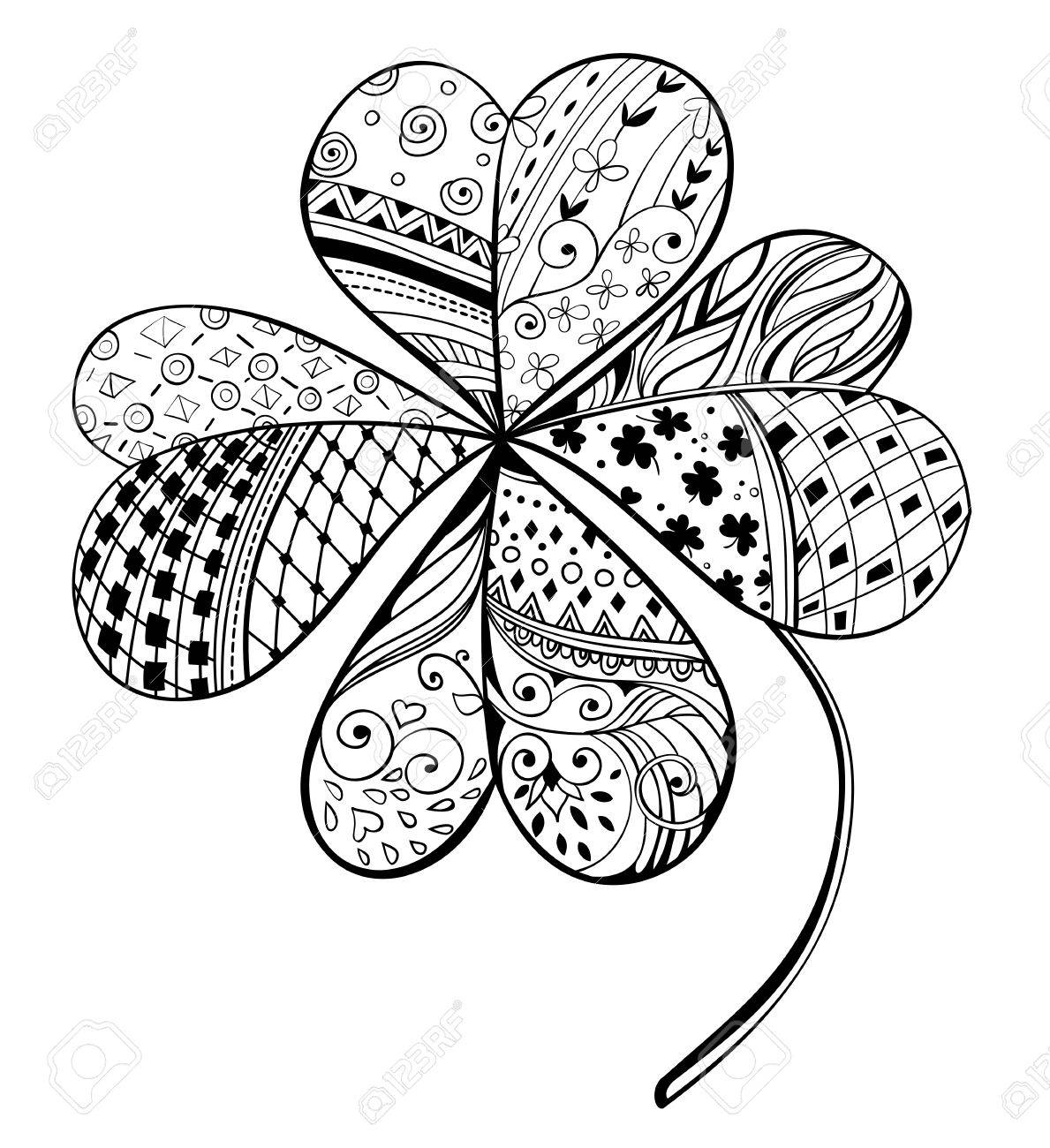 Kamer van Dean en Aidan 26529956-four-leaf-hand-drawn-decorative-clover-filled-with-floral-and-geometrical-patterns-st-patrick-s-day-