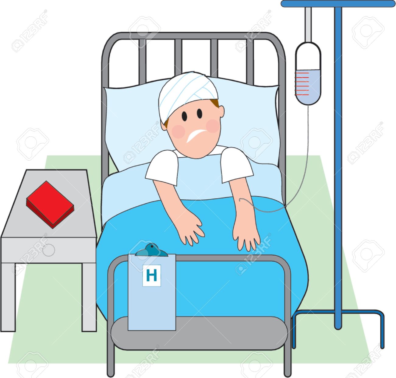 DIDACTICA: TEORÍAS DEL APRENDIZAJE: PAVLOV. EXPOSICIÓN EQUIPO 1 1200540-Sick-man-in-hospital-bed-with-intravenous-Stock-Vector