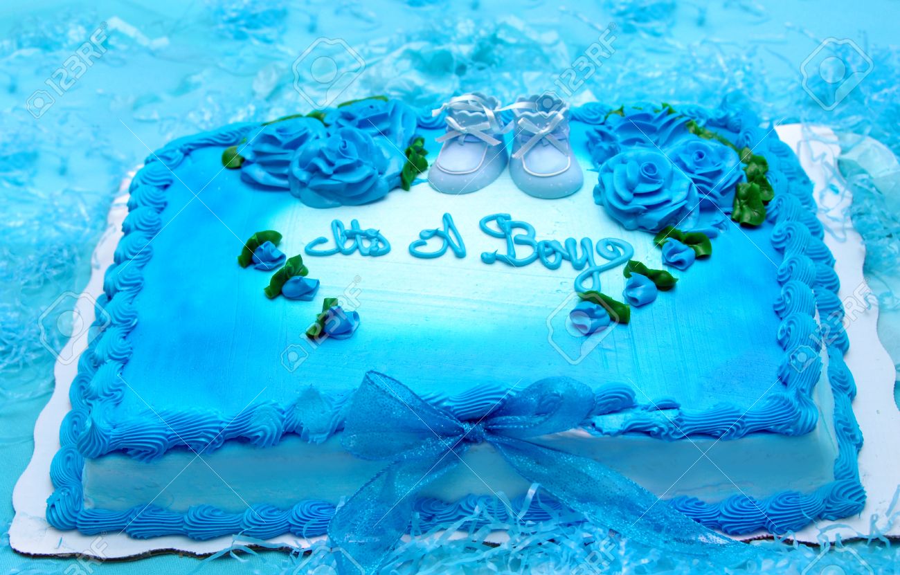 Trandafir albastru - Page 2 15057587-Bright-blue-sheet-cake-is-decorated-with-blue-roses-and-scalloped-edges-Baby-booties-in-blue-announc-Stock-Photo