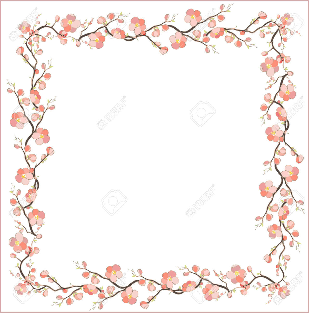 Marcos... - Página 4 9169517-Beautiful-decorative-framework-with-flowers-Greeting-card-with-cherry-flower--Stock-Vector