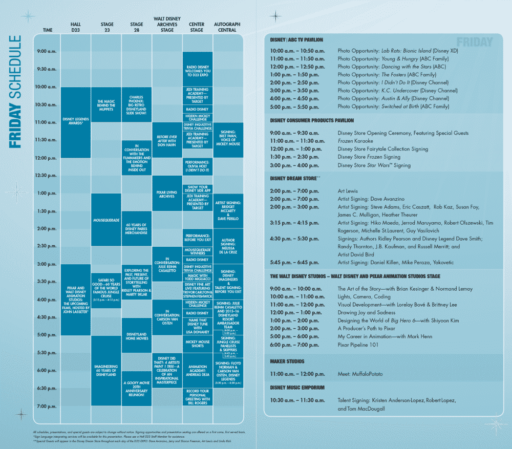 D23 EXPO D23-Expo-2015-Planning_Vendredi