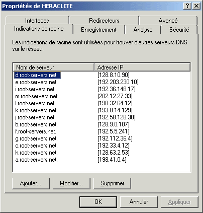 Configuration DNS et DDNS "tres Bonne" DNSProprietesServeurIndicationsDeRacine