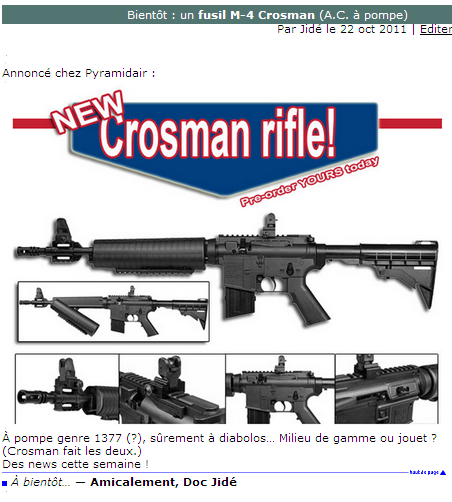 Un fusil d'assaul M-4 chez CROSMAN ! Cap371