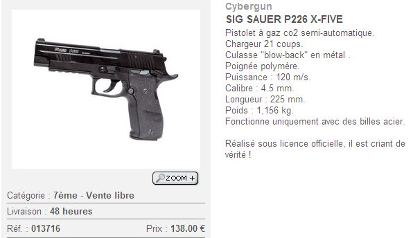 AVIS SUR LE SIG SUAER P226 X-FIVE CO2 Cap398