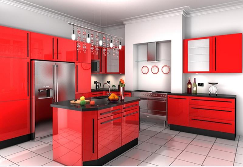 My Kitchen  Classy-kitchen-with-glossy-red-cabinets
