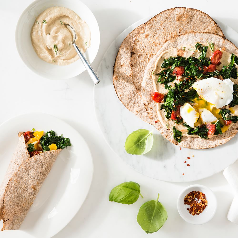 Egg, Kale and Tomato Breakfast Wraps with Hummus Img7l