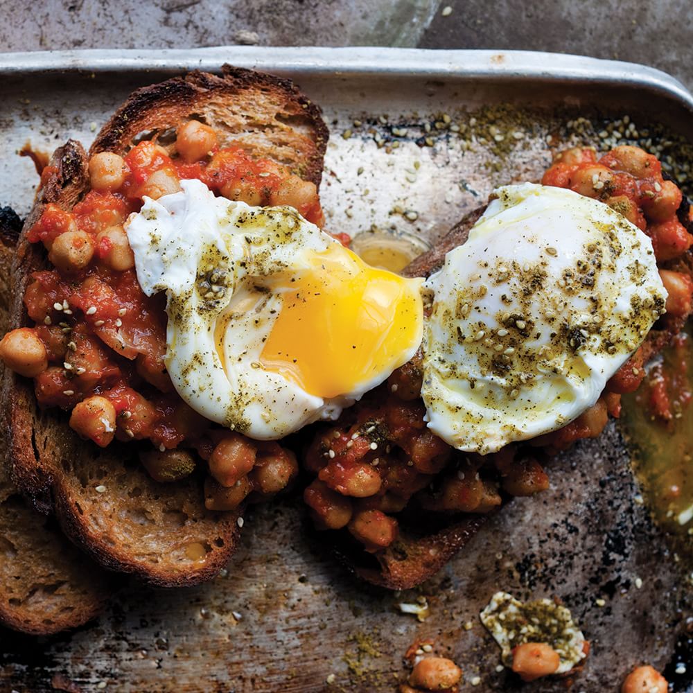 Slow-Cooked Chickpeas on Toast with Poached Eggs Img94l