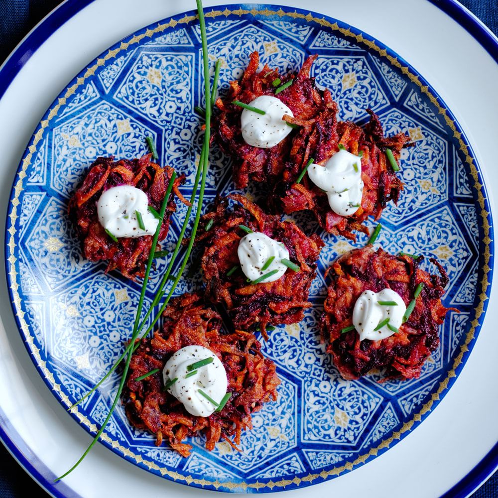 Beet Latkes with Chive Goat Cheese Img4l