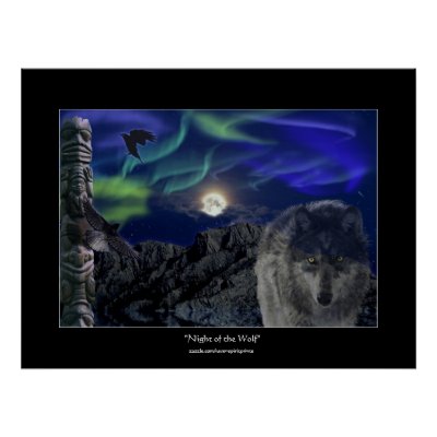 ●∂αωηρα¢к● Wolf_ravens_totem_pole_aurora_art_poster-r8edf026bf05049dda08aae541b4e86bf_ai5ah_400