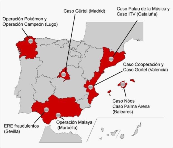 La corrupción, en cifras: ha costado 6.839 millones a España Mapa-corrupto