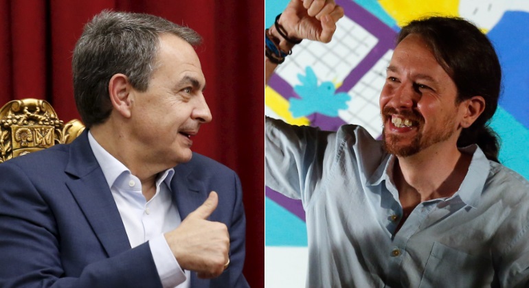 EL Lider Podemita "Zapatero ha sido el mejor presidente de la democracia. Le llamo cuando tengo dudas" Zapatero-iglesias-montaje-reuters