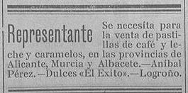 Ficha publicitaria de 'PASTILLAS CAFÉ  Y LECHE EL  ÉXITO'  1870 Anibal_perz_1931