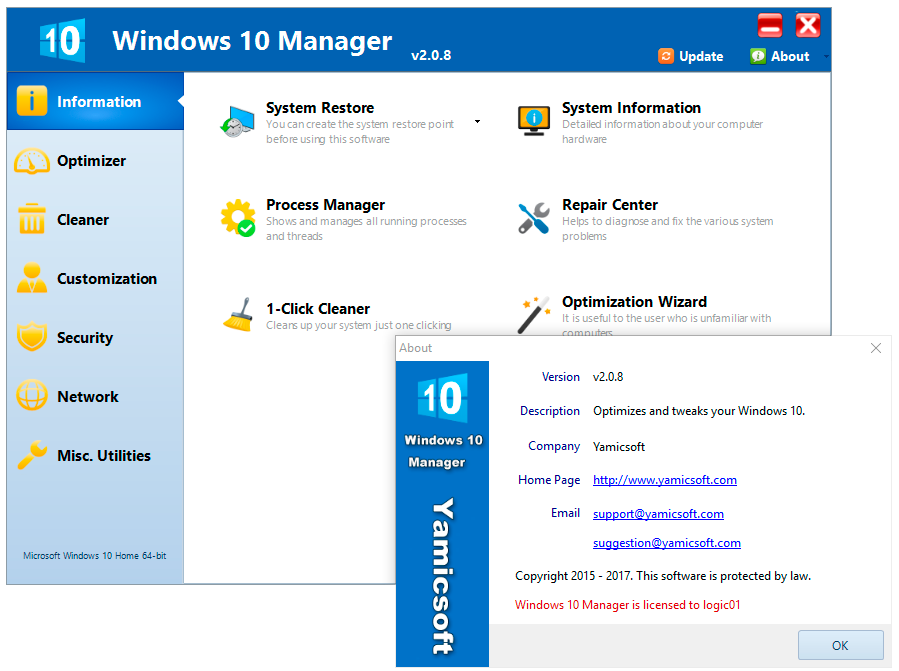 Yamicsoft Windows 10 Manager 2.0.8 Multilingual Image