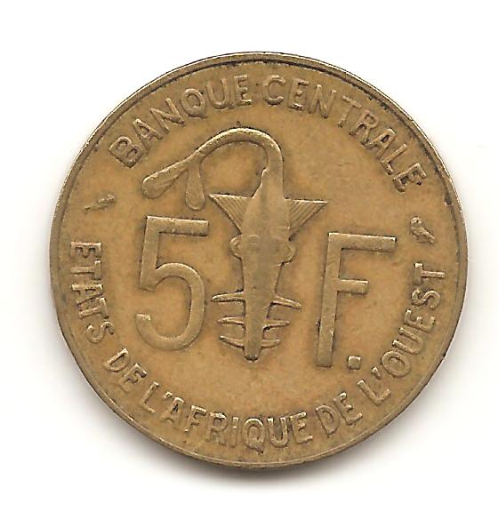 5 francos de estados de áfrica  occidental año 1970 Image