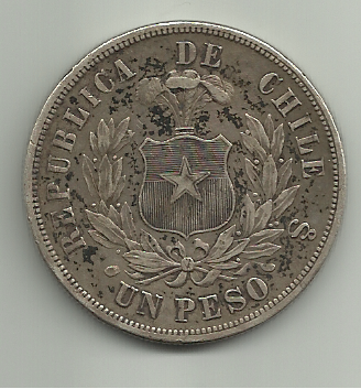 1 peso chile - 1 peso de Chile 1874  1_peso_de_Chile_1874_rever