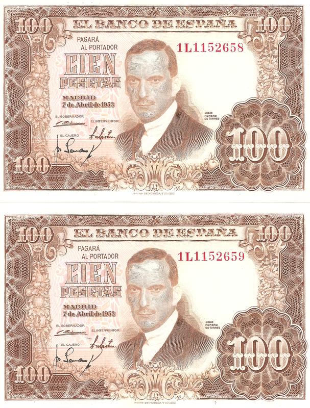 100 Pesetas 1953 (Plancha - Pareja) Image