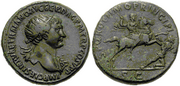 Dupondio de Trajano. S P Q R OPTIMO PRINCIPI. Emperador derribando a enemigo. Roma 539