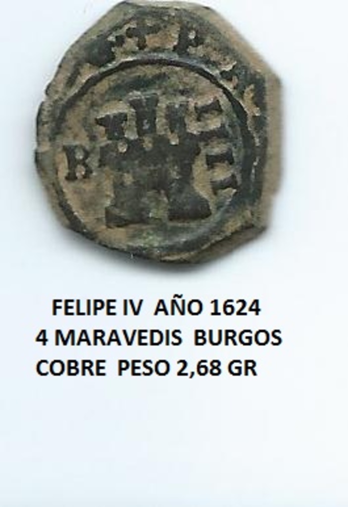 4 maravedís 1624. Felipe IV. Burgos Image