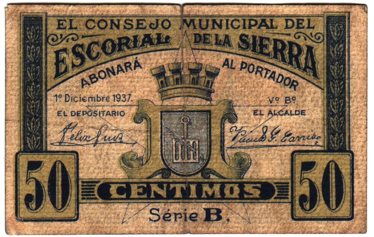 50 Céntimos El Escorial, Mayo 1937 Escorial1