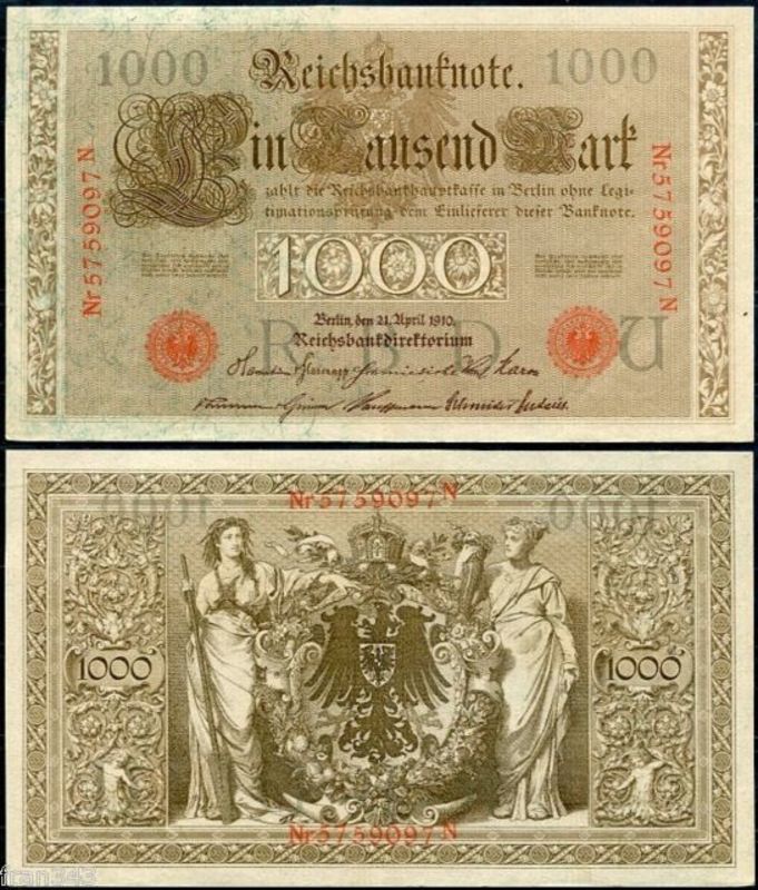 1000 Reichsbanknote Alemania, 1910. 1000_marcos_1910_letra_U