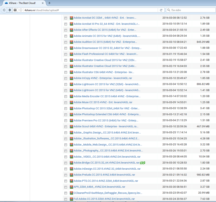 Tổng hợp bộ Adobe Creative Cloud do levancHAGL đã build sẵn bằng bản quyền dành cho doanh nghiệp  LevancHAGL.Upload.List