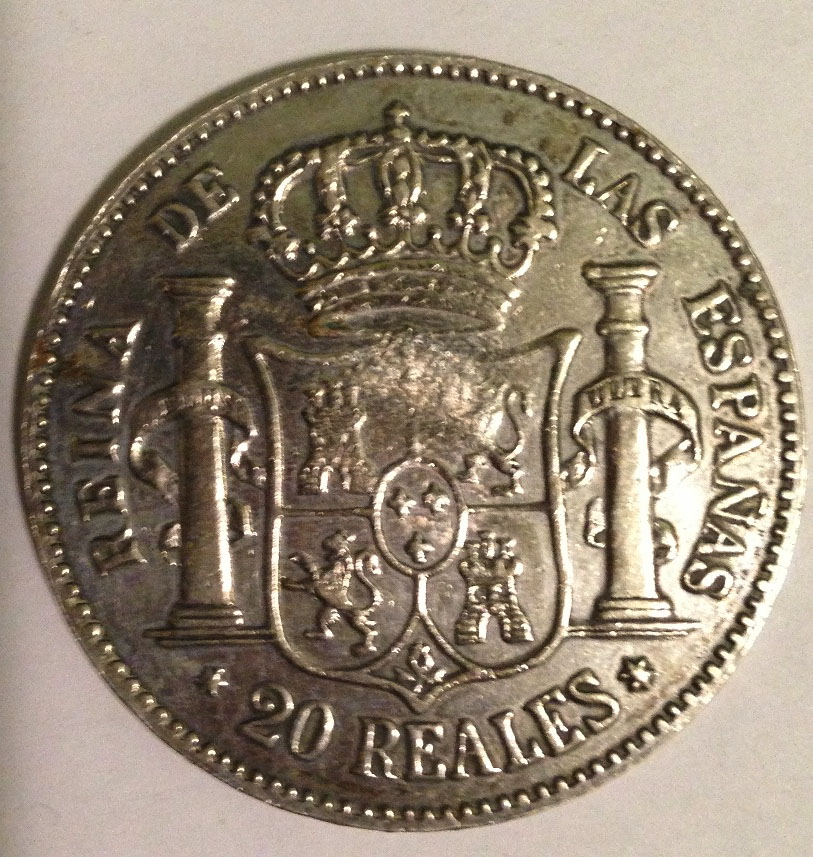 20 Reales 1851. Isabel II. Madrid. Reproducción actual. Reverso