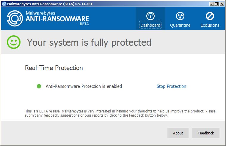 Malwarebytes Anti-Ransomware 0.9.17.661 Beta 8  Capture