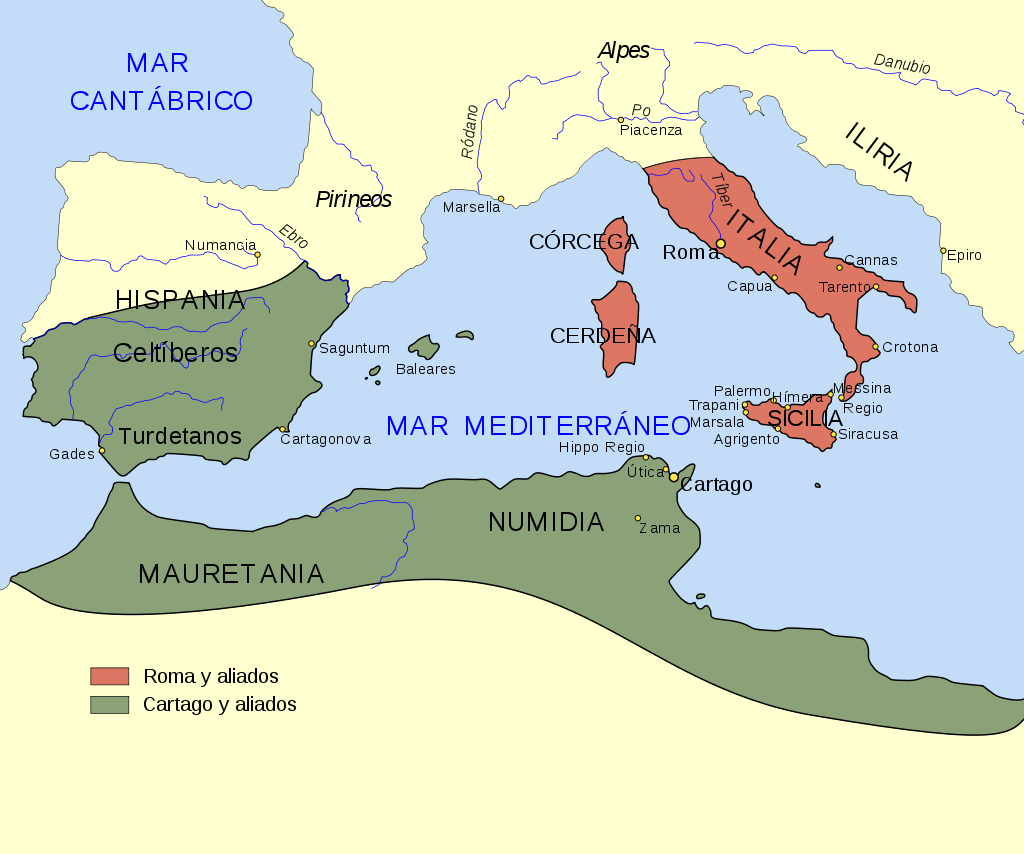 Dishekel Tipo de la proa. Qart Hadasht (Carthago Nova). 237-209 a.C. Zonas_de_influencia_de_Cartago_y_Roma_antes_de_l