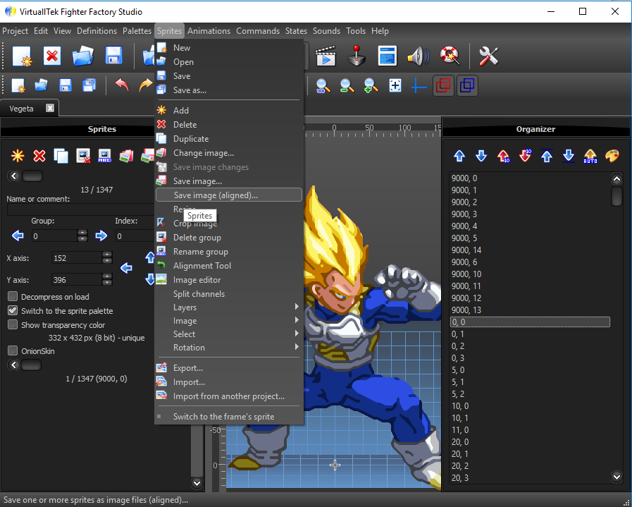 MUGEN CHAR HI-RES TUTORIAL using Fighter Factory Studio by AlesRos-RAMON GARCIA [This is the fastest way to convert chars to HI-RES] 3-_Go_to_Sprites_and_Save_image_aligned