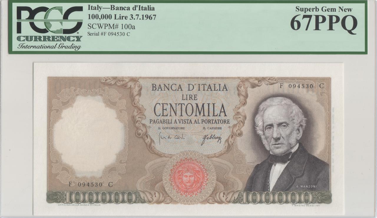 100.000 Liras Italia, 1967. Ita100a
