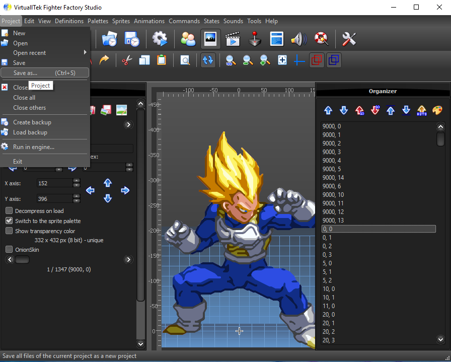 MUGEN CHAR HI-RES TUTORIAL using Fighter Factory Studio by AlesRos-RAMON GARCIA [This is the fastest way to convert chars to HI-RES] 2-_Go_to_Project_Save_as